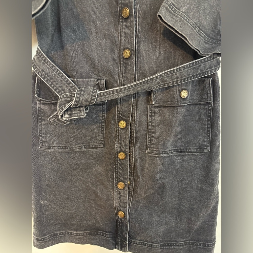 M.I.H Black 100% Cotton Button-Down Utility Denim Dress Summer Travel Grunge 90s - Picture 4 of 16